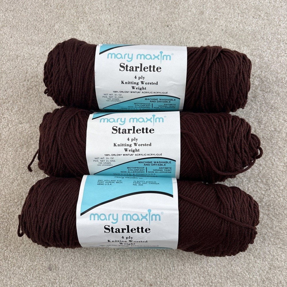 4X Mary Maxim Starlette Yarn Brown Vintage Worsted MCM Lot of 4